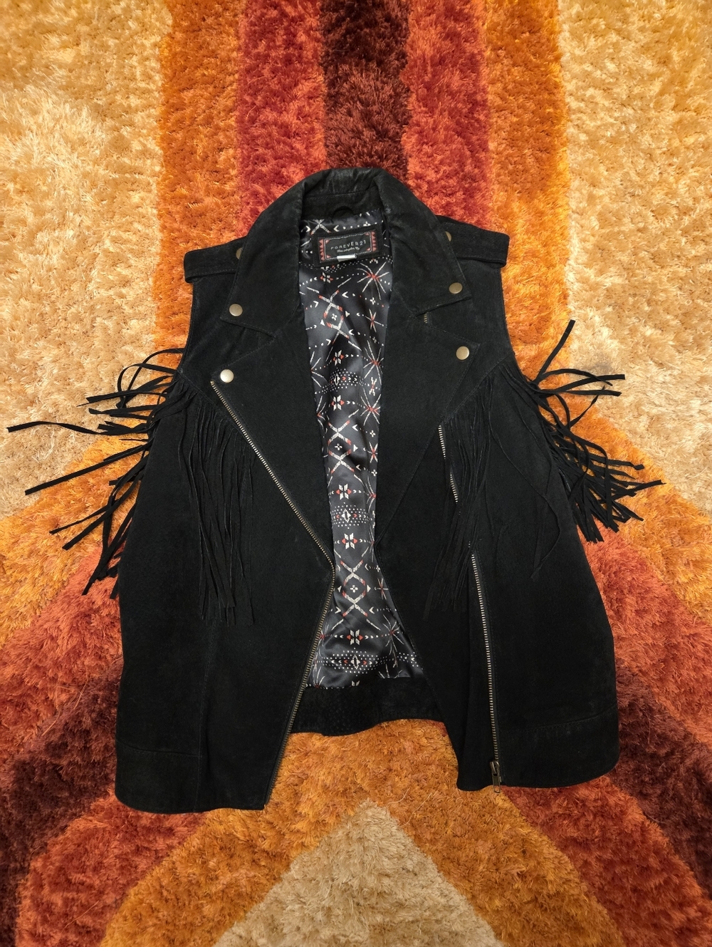 Forever 21 Black Suede Fringe Moto Vest